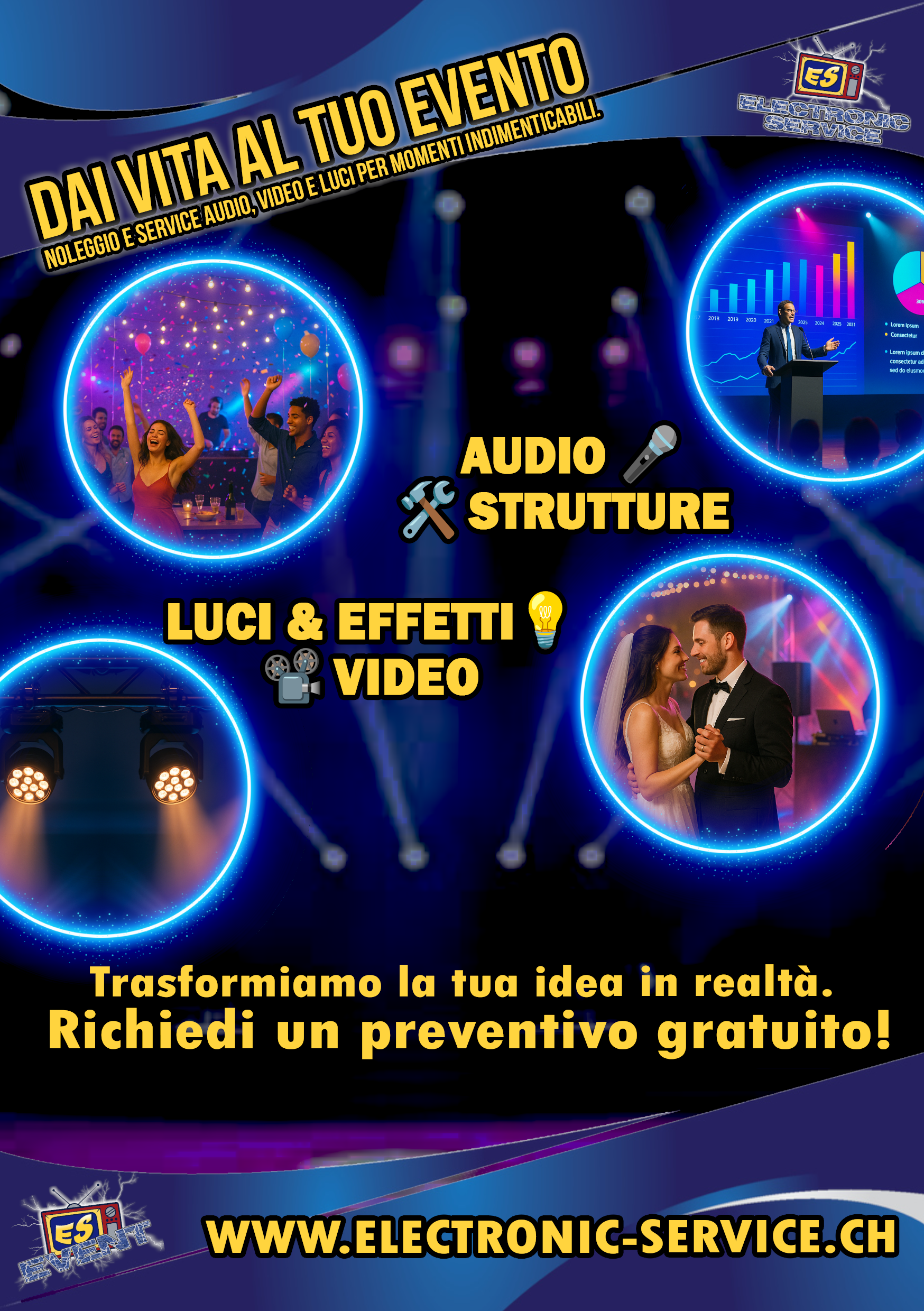 Allestimenti audio, luci, video per eventi e feste in Ticino